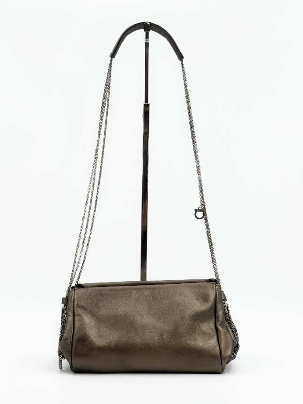 Salvatore Ferragamo Metallic Leather Chain Shoulder Bag Bronze